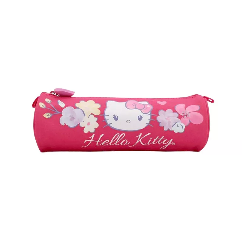 Penar etui, tubular, imprimeu roz Hello Kitty, inchis cu fermoar