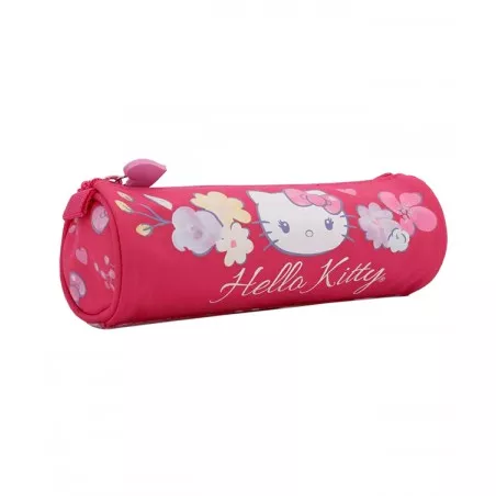 Penar etui, tubular, imprimeu roz Hello Kitty, inchis cu fermoar