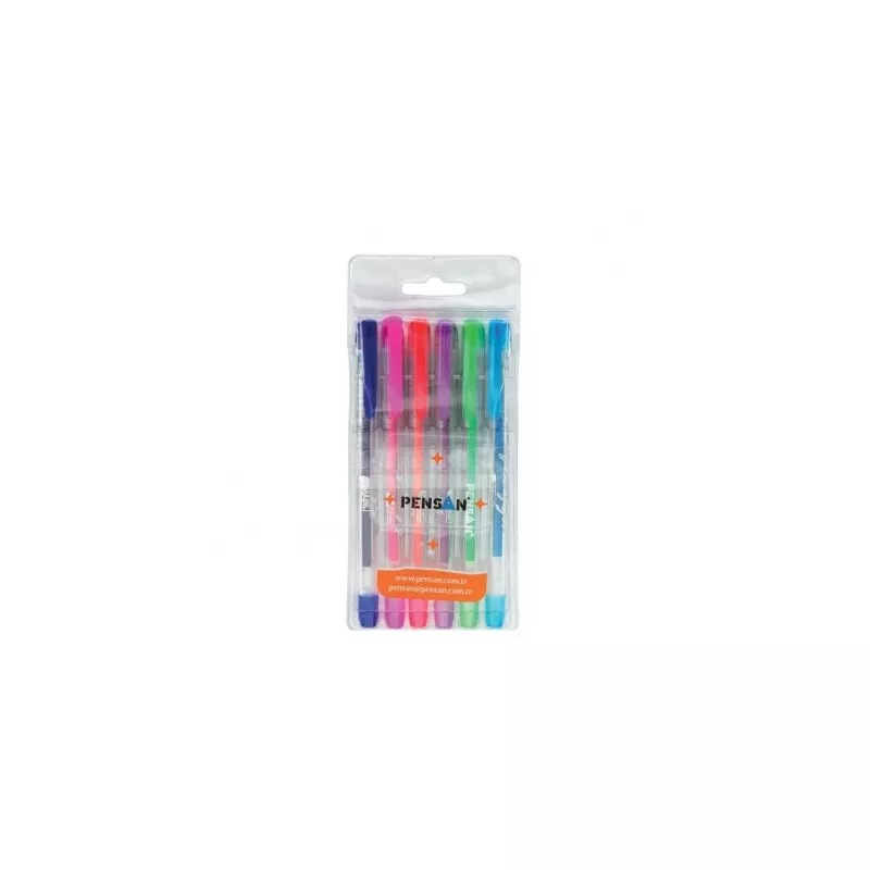 Set 6 pixuri cu gel neon, varf 0.8 mm, multicolore, Pensan