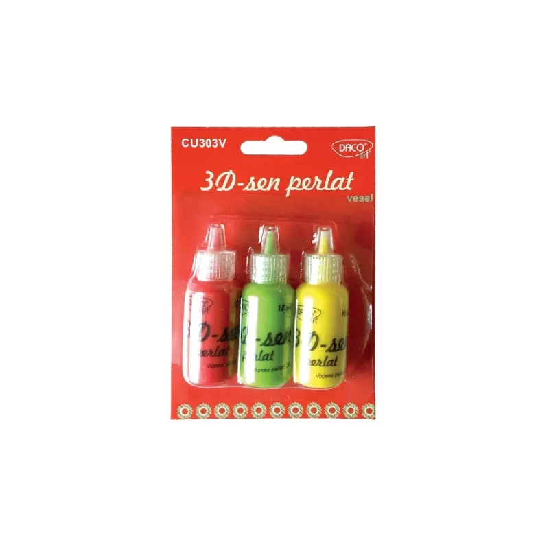 Set 3 culori 3D cu aplicator, vopsea perlata, pentru craft si lucru manual, recipient 18 ml