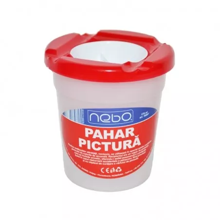 Pahar pictura, cu capac suport pensula, material plastic, 175 ml