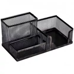 Suport birou cu 3 compartimente, plasa metalica, 20X10X10 cm, negru