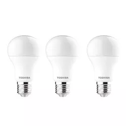 Becuri cu LED A60, putere 8.5W, E27, alb cald, Toshiba, set 3 bucati