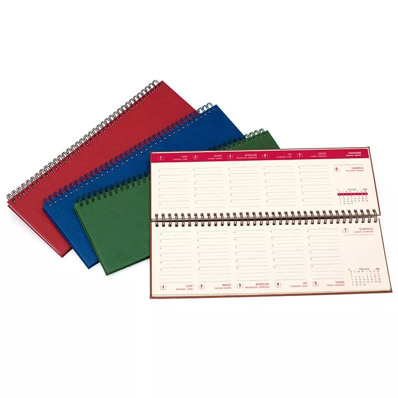 Planner saptamanal 2024, spira metalica, coperti texturate, 112 pagini, 30 X 10 cm, maro