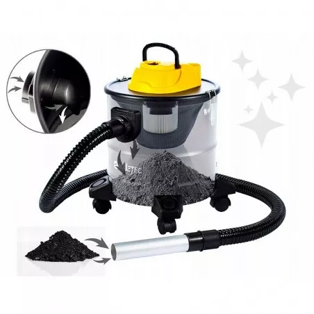 Aspirator cenusa Maltec 2000W, incuietoare rezervor, 20L, 50 Hz, 220V, 44 x 29,5 cm, negru