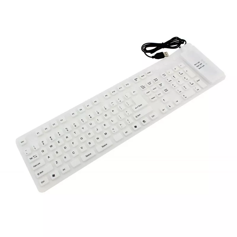 Tastura flexibila silicon, rezistenta apa, intrare USB, 13,5 x 49 x 1cm, alb