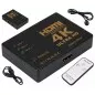 Splitter HDMI cu telecomanda, 3 porturi, full HD, 4K, 19 pini, 50/60Hz, 5V, 80g, 8 x 5,7 x 1,7cm, negru