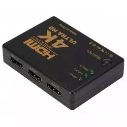 Splitter HDMI cu telecomanda, 3 porturi, full HD, 4K, 19 pini, 50/60Hz, 5V, 80g, 8 x 5,7 x 1,7cm, negru