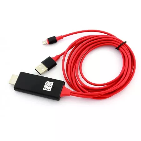 Cablu HDMI - MHL - Lightning, 19 pini, USB 2.0, full HD, rosu/negru