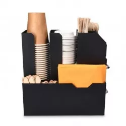 Stand organizator pentru cafea, 2 sertare, 9 compartimente, 29x28.5x13.5 cm, negru