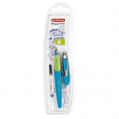 Stilou My Pen, penita L, zona ergonomica, clips metalic, albastru-verde neon