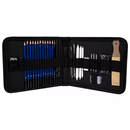 Set creioane pentru schite, universale, 32 piese, ascutitoare, radiera, carbune, grafit, 473g, negru