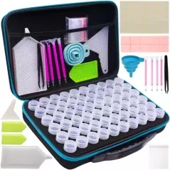 Set accesorii broderie cu diamante, recipiente, palnie, pixuri, pensete, pungi sfoara, spatula, multicolor