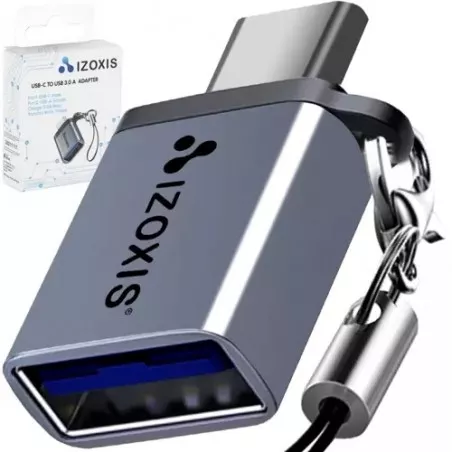 Adaptor Izoxis USB-C - USB 3.0, tehnologie OTG, 5Gb/s, 0,5A, metal/PVC, 3x0,8x2 cm