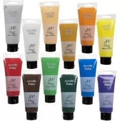 Set vopsele acrilice, 12 bucati, 12 culori, inodore, non-toxice, 100 ml, multicolor