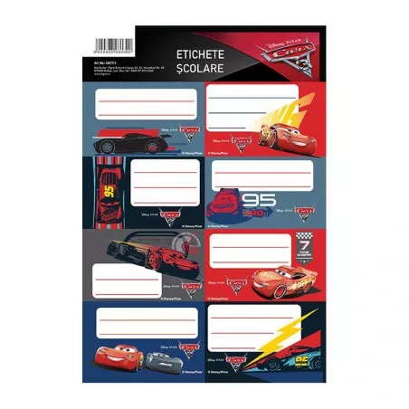 Etichete scolare autoadezive pentru baieti, model Cars 3, 40 buc/set