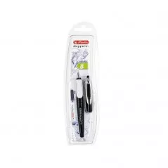 Stilou cu penita L, pentru stangaci, grip ergonomic, clips metalic flexibil, alb negru