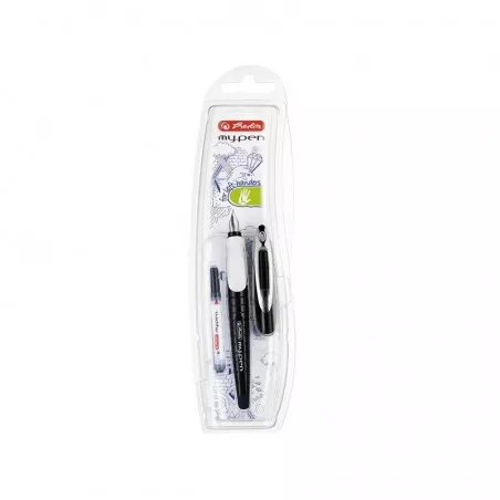 Stilou cu penita L, pentru stangaci, grip ergonomic, clips metalic flexibil, alb negru