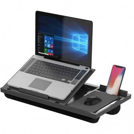 Suport ergonomic laptop, platforma ajustabila in 7 pozitii, stand telefon si stilou, mouse pad, perna genunchi, negru