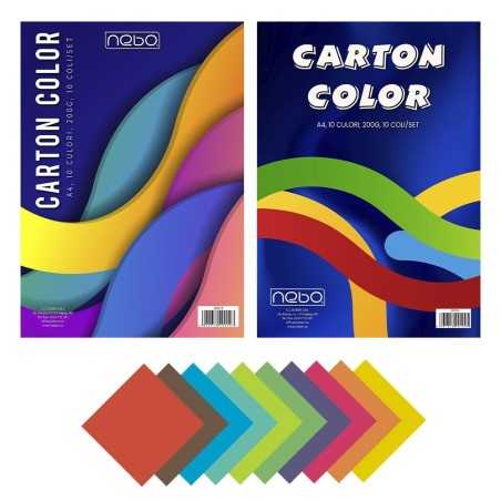 Carton color A4, 10 culori, 200 g/mp, aspect mat, set 10 buc/set