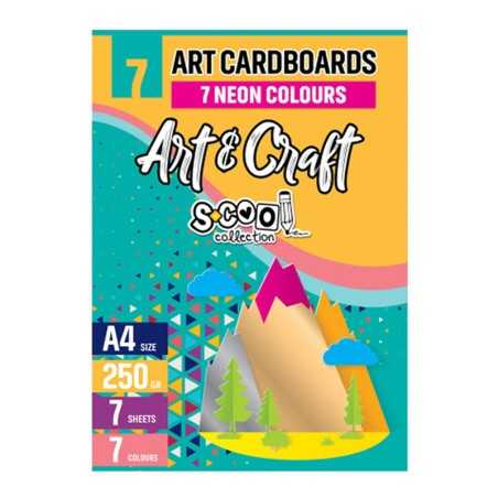 Carton color, format A4, culori neon, 250 g/mp, set 7 coli/set