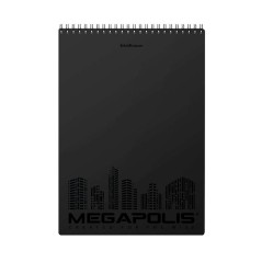 Bloc de notite A4, 80 file matematica, spirala metalica, Megapolis, coperti negre