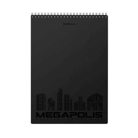 Bloc de notite A4, 80 file matematica, spirala metalica, Megapolis, coperti negre