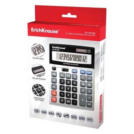 Calculator de birou, 12 digit, display LCD, alimentare duala, oprire automata, negru/gri