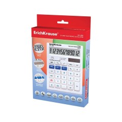 Calculator de birou ErichKrause, 12 digiti, alimentare baterie/solara, tasta memorie, alb