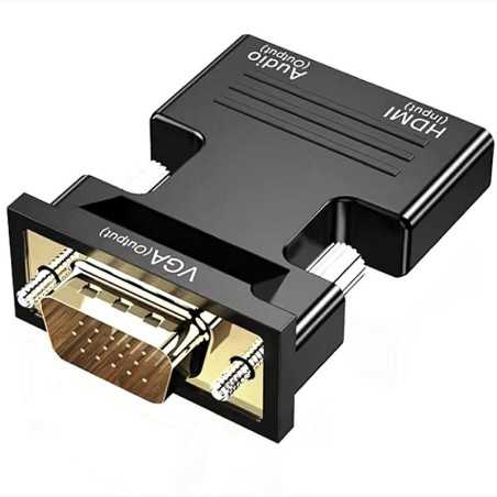 Convertor VGA D-SUB - HDMI 1.3, cablu jack inclus, full HD, 5V, negru