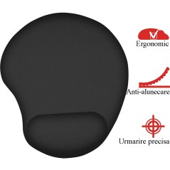 Mouse pad ergonomic cu gel, pernita incheietura, negru, 23x18x2 cm